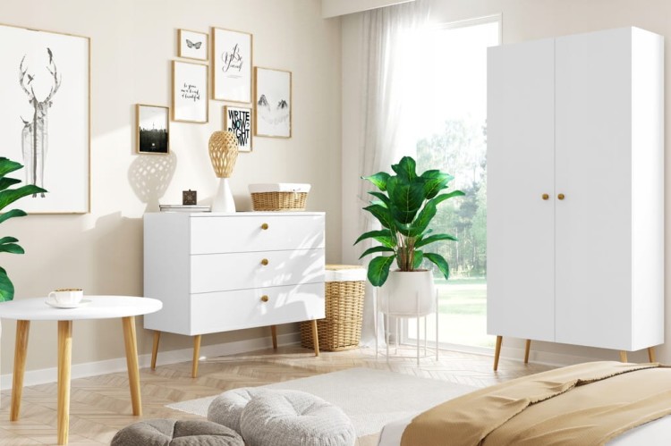 Komoda z szufladami 100 cm BIAŁA boho styl do sypialni pokoju salonu