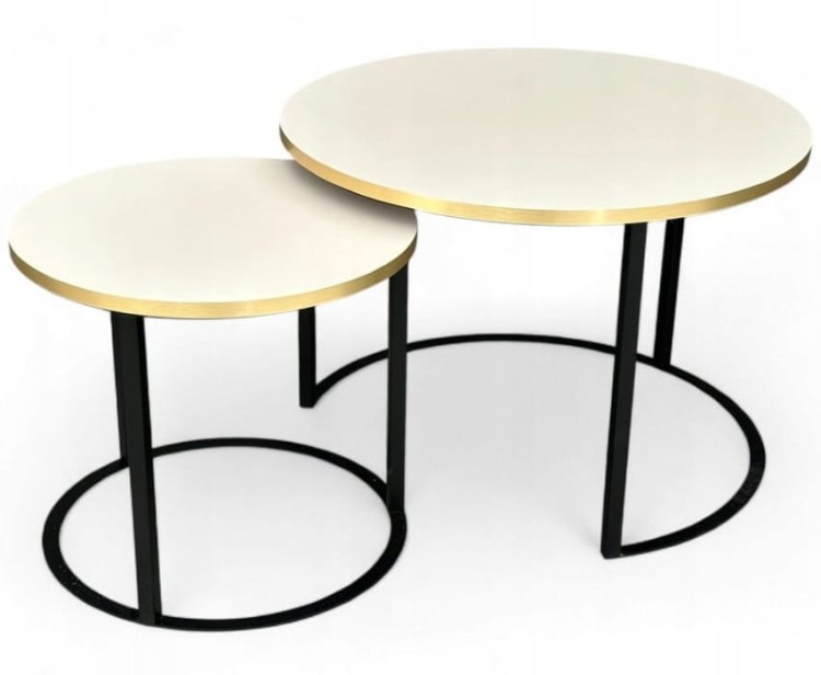 Stoliki kawowe okrągłe 2w1 kaszmir + złoto + czarna podstawa NOWOŚĆ