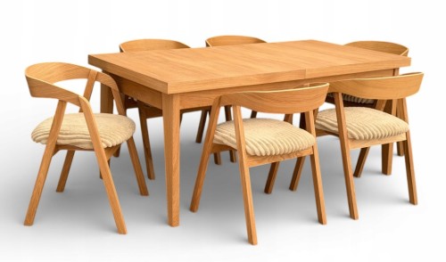 Zestaw Stół FORNIR noga V 90x180/220 cm + 6 dębowe krzesła sztaplowane