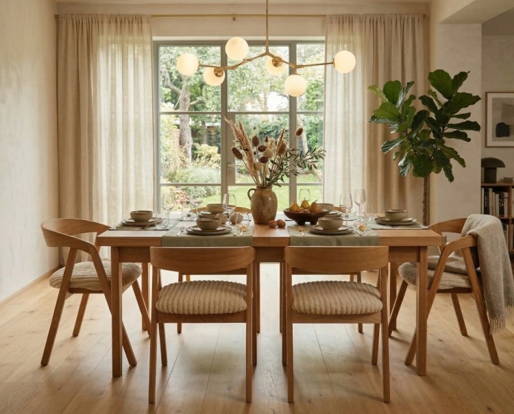 Zestaw Stół FORNIR noga V 90x180/220 cm + 6 dębowe krzesła sztaplowane