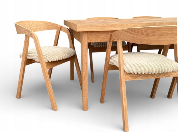Zestaw Stół FORNIR noga V 90x180/220 cm + 6 dębowe krzesła sztaplowane
