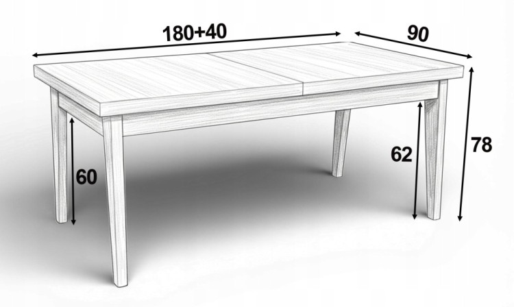 Zestaw Stół FORNIR noga V 90x180/220 cm + 6 dębowe krzesła sztaplowane