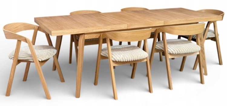 Zestaw Stół prostokątny FORNIR 90x180/260 cm + 6 dębowe krzesła sztaplowane