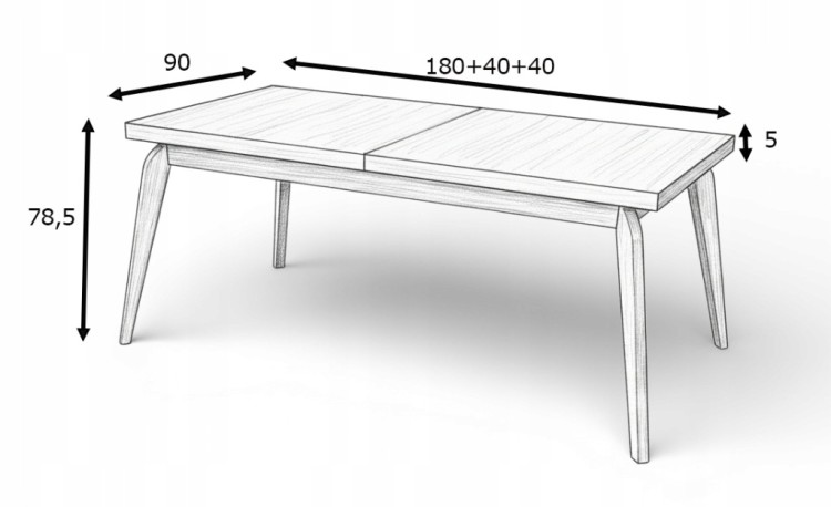 Zestaw Stół prostokątny FORNIR 90x180/260 cm + 6 dębowe krzesła sztaplowane