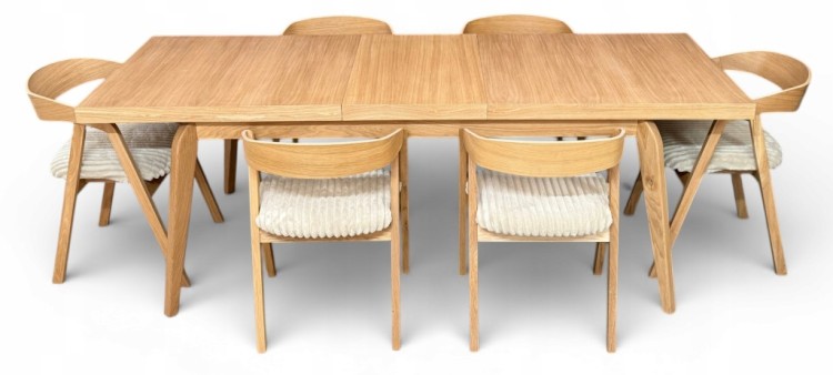 Zestaw Stół prostokątny FORNIR 90x180/220 cm + 6 dębowe krzesła sztaplowane