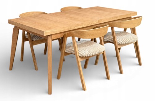 Zestaw Stół prostokątny FORNIR 90x180/220 cm + 4 dębowe krzesła sztaplowane