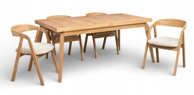 Zestaw Stół prostokątny FORNIR 90x180/220 cm + 4 dębowe krzesła sztaplowane