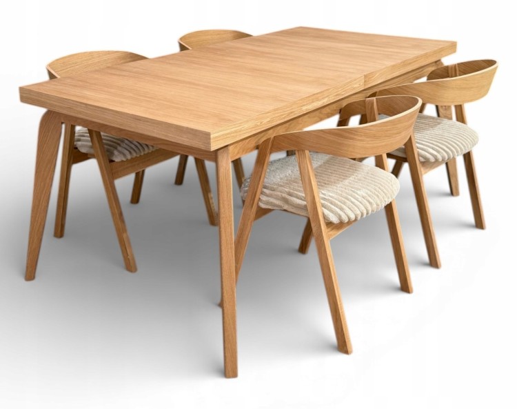 Zestaw Stół prostokątny FORNIR 90x180/220 cm + 4 dębowe krzesła sztaplowane