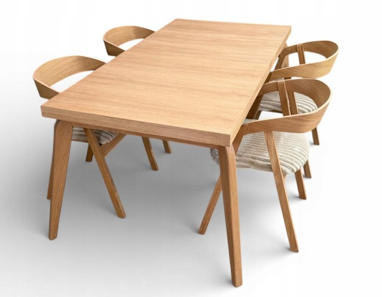 Zestaw Stół prostokątny FORNIR 90x180/220 cm + 4 dębowe krzesła sztaplowane