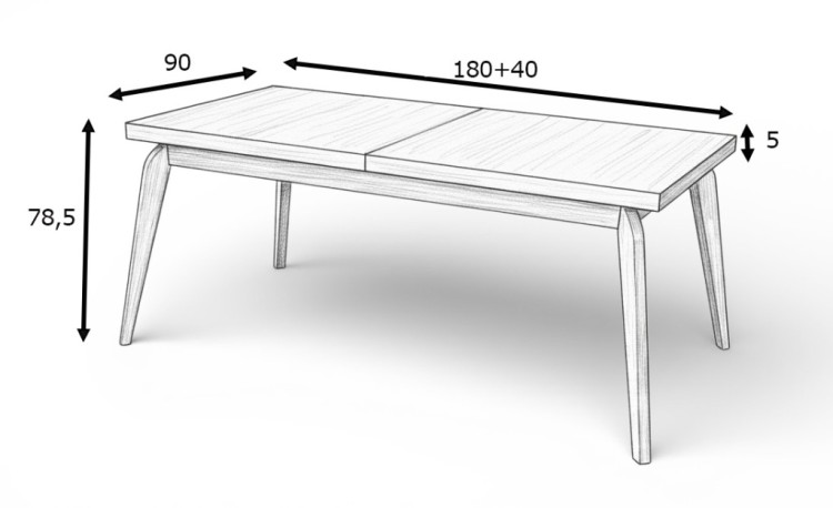 Zestaw Stół prostokątny FORNIR 90x180/220 cm + 4 dębowe krzesła sztaplowane