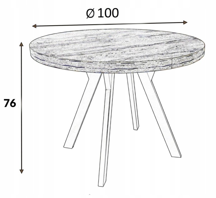 Stół okrągły nierozkładany 100 cm HIKORA Egger nogi metalowe Y czarne
