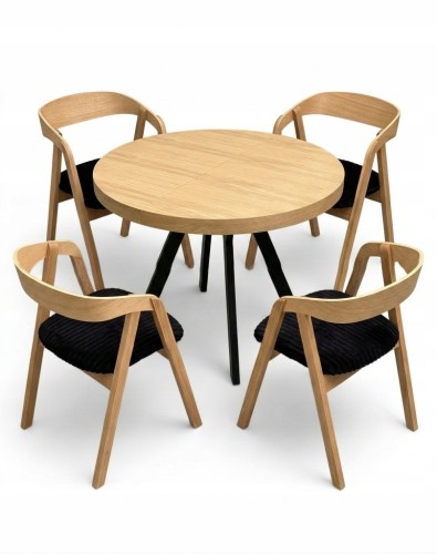 Zestaw stół fornirowany 110/310 nogi Y metal + 4 krzesła dębowe sztaplowane