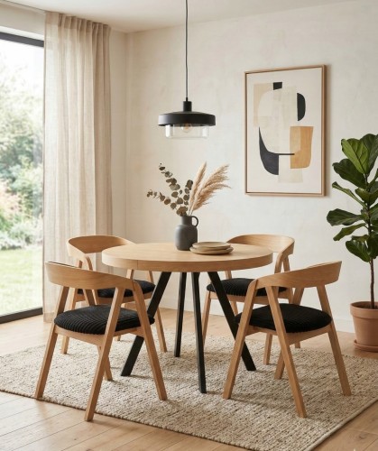 Zestaw stół fornirowany 110/310 nogi Y metal + 4 krzesła dębowe sztaplowane