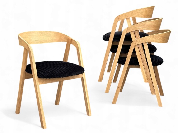 Zestaw stół fornirowany 110/310 nogi Y metal + 4 krzesła dębowe sztaplowane