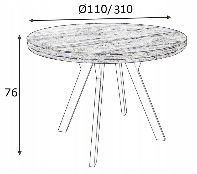 Zestaw stół fornirowany 110/310 nogi Y metal + 4 krzesła dębowe sztaplowane