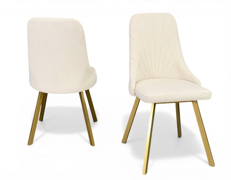 Eleganckie Krzesło Tapicerowane ZŁOTE NOGI Kremowe GLAMOUR Loft 2 szt