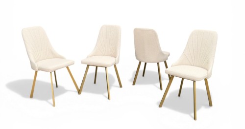 Eleganckie Krzesło Tapicerowane ZŁOTE NOGI Kremowe GLAMOUR Loft 4 szt