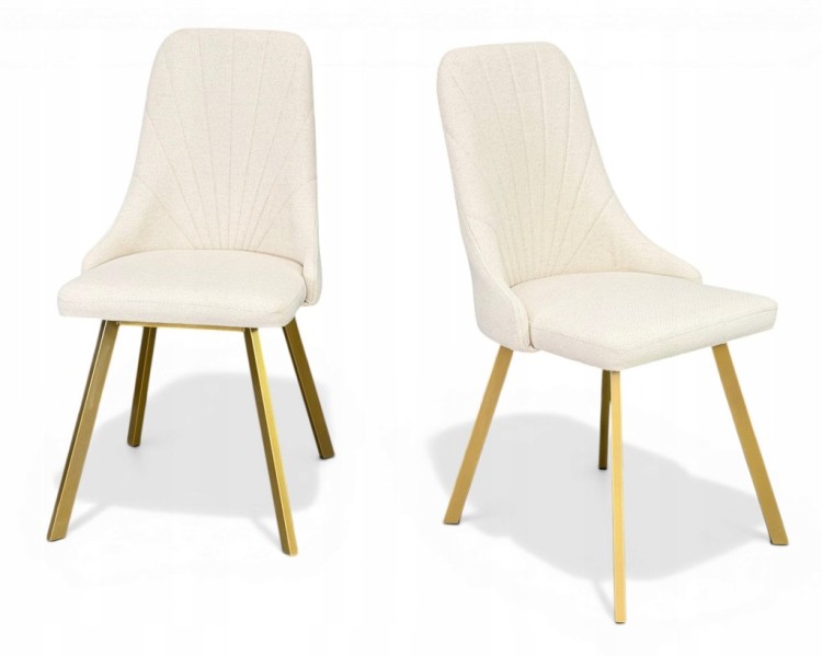Eleganckie Krzesło Tapicerowane ZŁOTE NOGI Kremowe GLAMOUR Loft 4 szt