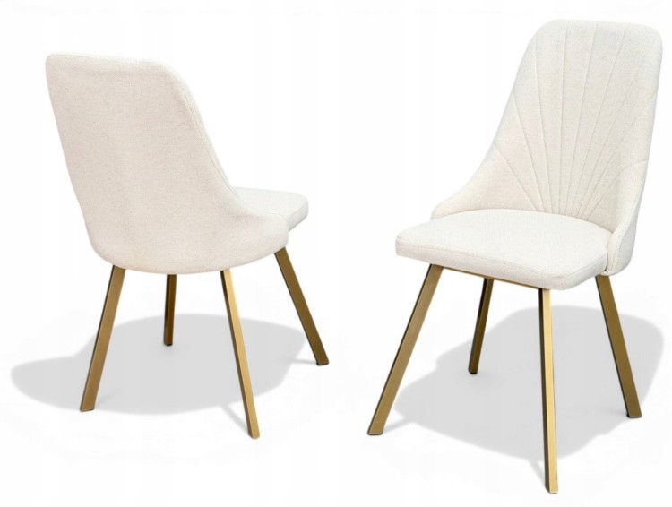 Eleganckie Krzesło Tapicerowane ZŁOTE NOGI Kremowe GLAMOUR Loft 4 szt