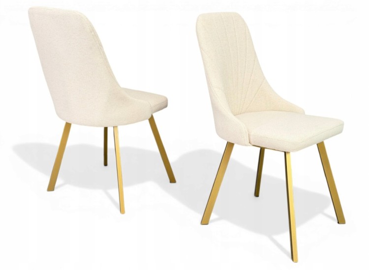 Eleganckie Krzesło Tapicerowane ZŁOTE NOGI Kremowe GLAMOUR Loft 4 szt