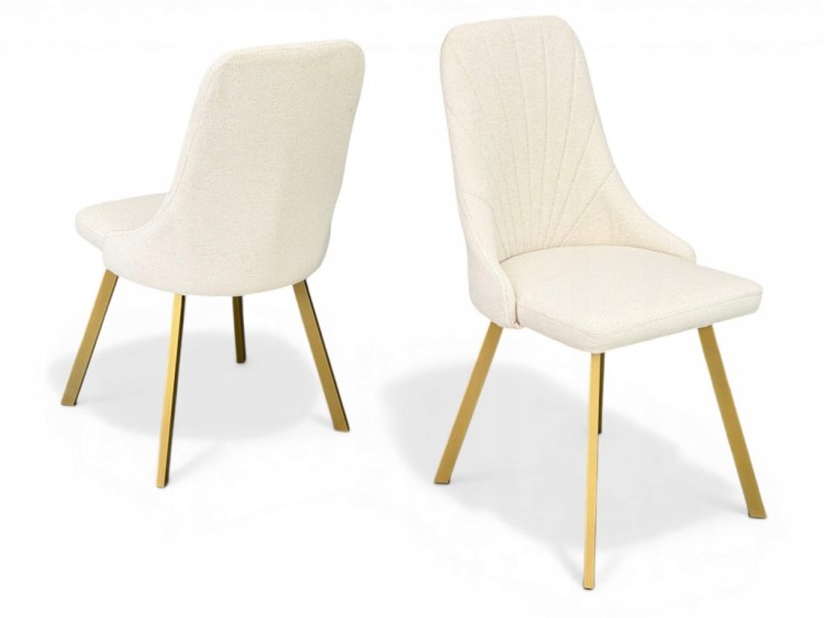 Eleganckie Krzesło Tapicerowane ZŁOTE NOGI Kremowe GLAMOUR Loft 4 szt