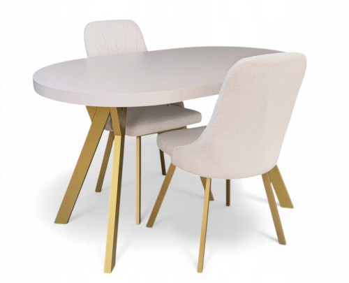 Stół okrągły 80 cm rozkładany 130 cm i 2 krzesła tapicerowane kaszmir złoto