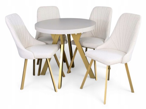 Stół okrągły 80 cm rozkładany 130 cm i 4 krzesła tapicerowane kaszmir złoto