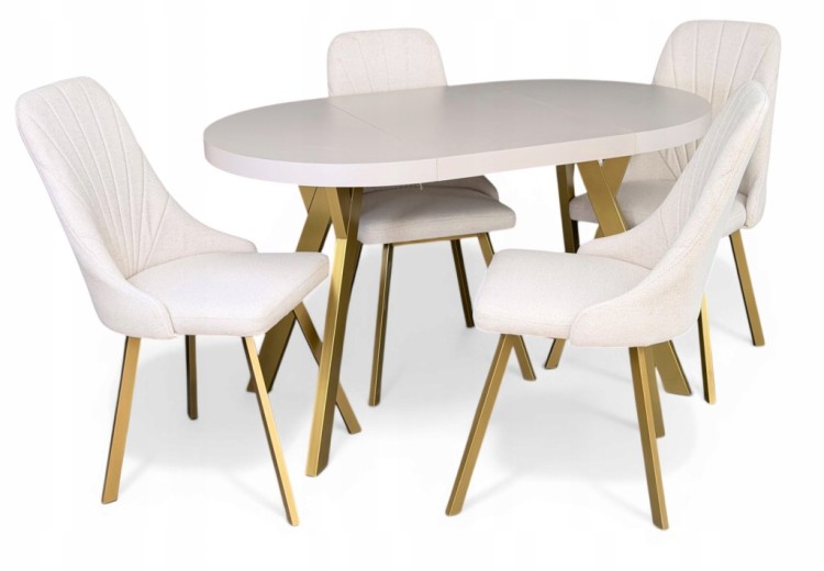 Stół okrągły 80 cm rozkładany 130 cm i 4 krzesła tapicerowane kaszmir złoto