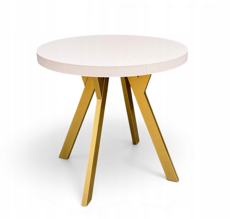 Stół okrągły 80 cm rozkładany 130 cm i 4 krzesła tapicerowane kaszmir złoto