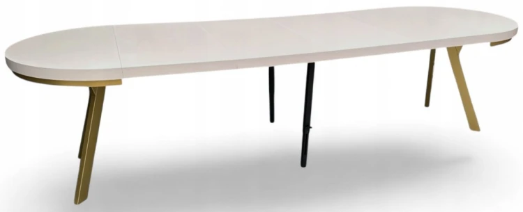 Stół okrągły 110/310 cm maskownica i 4 krzesła tapicerowane kaszmir złoto