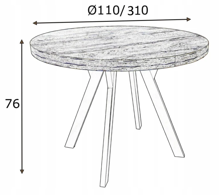 Stół okrągły 110/310 cm maskownica i 4 krzesła tapicerowane kaszmir złoto