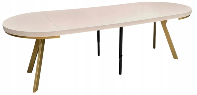 Stół okrągły 110/210 cm maskownica i 4 krzesła tapicerowane kaszmir złoto
