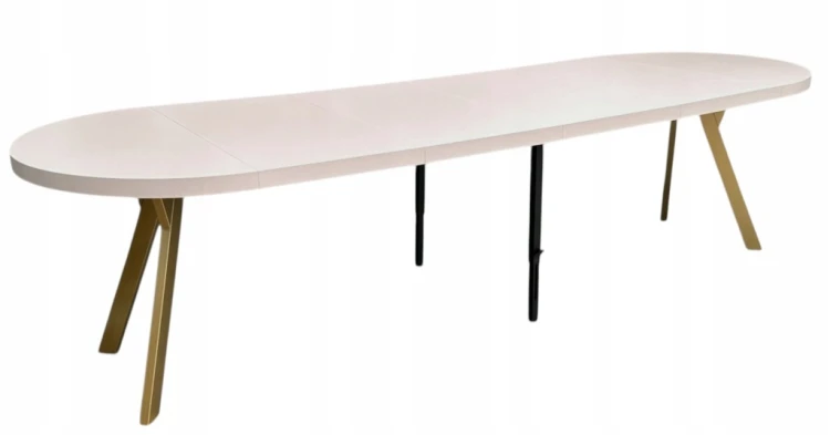 Stół okrągły 110cm rozkładany 310 cm i 4 krzesła tapicerowane kaszmir złoto