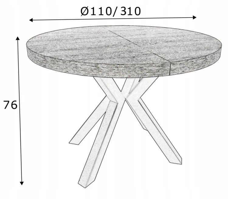 Stół HALIFAX TABAK EGGER okrągły rozkładany 110/310 cm metal X nogi czarne