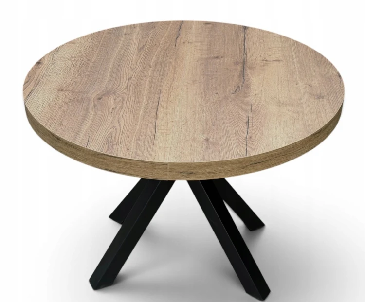 Stół HALIFAX TABAK EGGER okrągły rozkładany 100/300 cm metal X nogi czarne