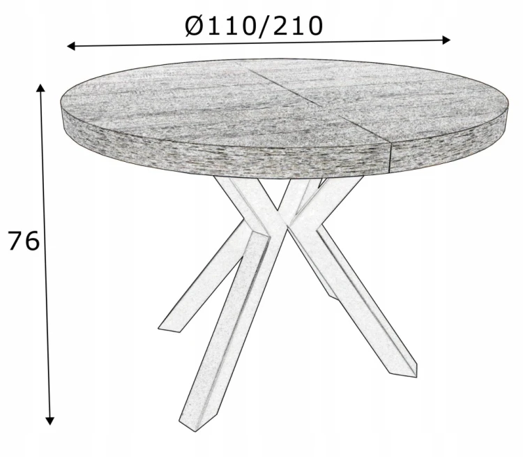 Stół HALIFAX TABAK EGGER okrągły rozkładany 110/210 cm metal X nogi czarne
