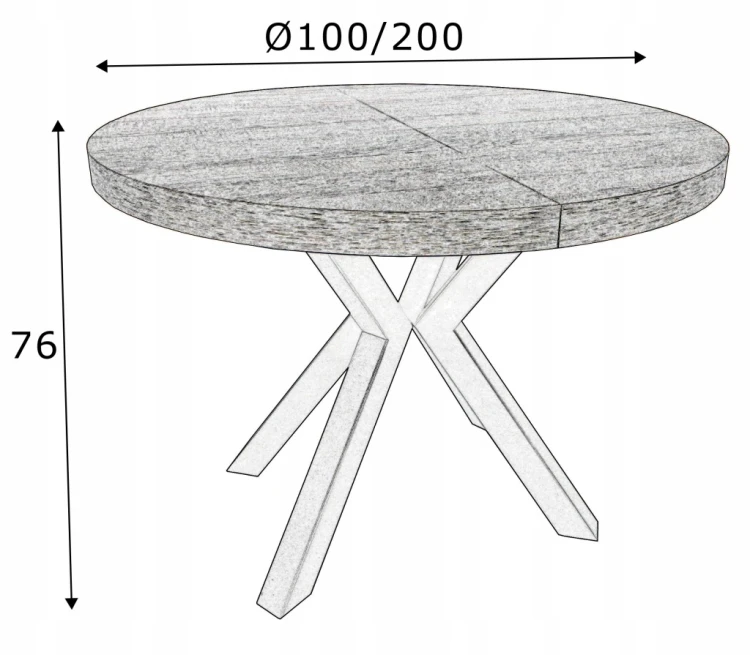 Stół HALIFAX TABAK EGGER okrągły rozkładany 100/200 cm metal X nogi czarne