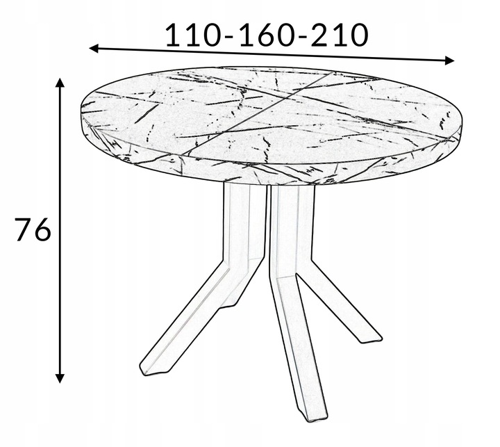 Stół okrągły NEBRASKA 110/210 cm nogi metalowe SLIM czarny