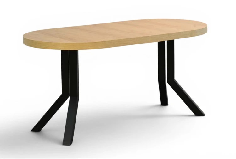 Stół okrągły rozkładany  80-130-160 cm HIKORA egger Nogi metalowe CZARNE X SLIM  2 wkladki.jpg