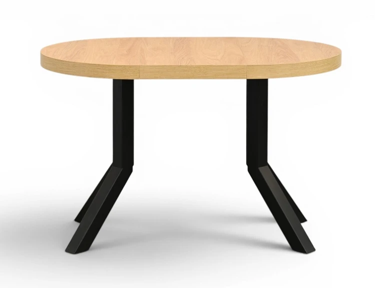 Stół okrągły rozkładany  80-130-160 cm HIKORA egger Nogi metalowe CZARNE X SLIM 1 wkladka prosty.jpg
