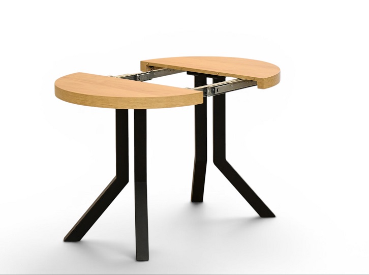 Stół okrągły rozkładany  80-130-160 cm HIKORA egger Nogi metalowe CZARNE X SLIM prowadnica.jpg