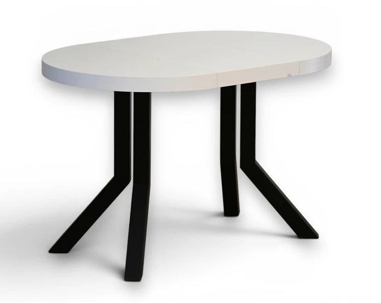 Stół okrągły rozkładany 80-130-160 cm BIAŁY  Nogi metalowe X SLIM czarne 1 wkl 1.jpg