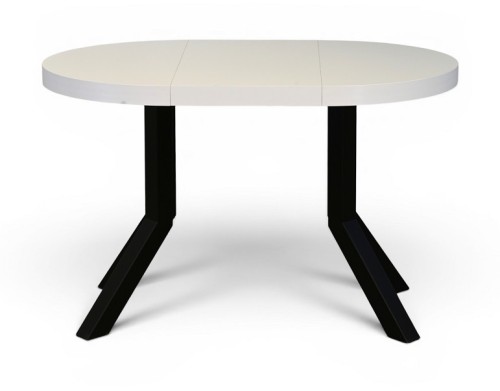 Stół okrągły rozkładany 80-130-160 cm BIAŁY  Nogi metalowe X SLIM czarne 1 wkl.jpg
