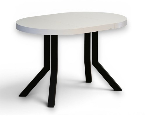 Stół okrągły rozkładany 80-130-160 cm BIAŁY  Nogi metalowe X SLIM czarne 1 wkl 1.jpg