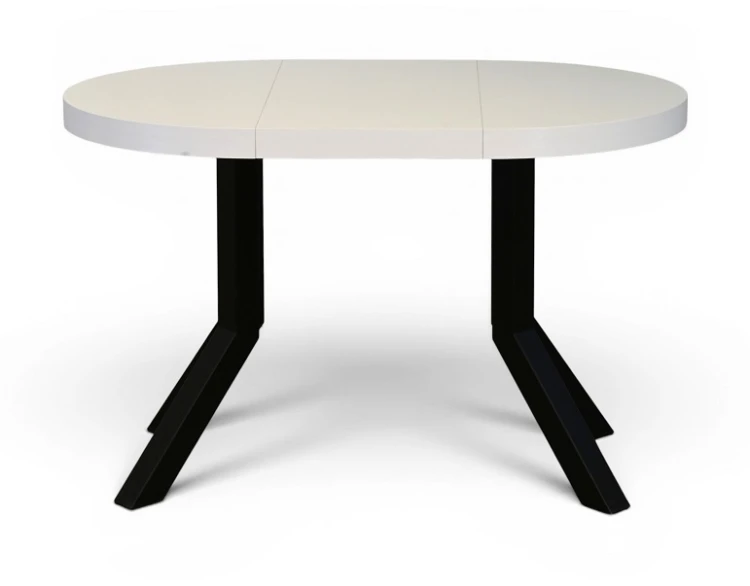 Stół okrągły rozkładany 80-130-160 cm BIAŁY  Nogi metalowe X SLIM czarne 1 wkl.jpg