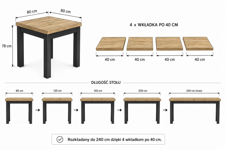 Wymiary Mini-Max Czarny + Halifax 80x80/240 cm