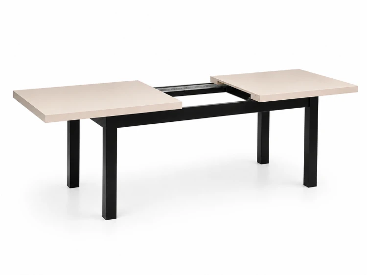 Stół R-7 80x140-180 cm Czarny + Kaszmir - z rozsuniętym blatem przed dołożeniem wkładki
