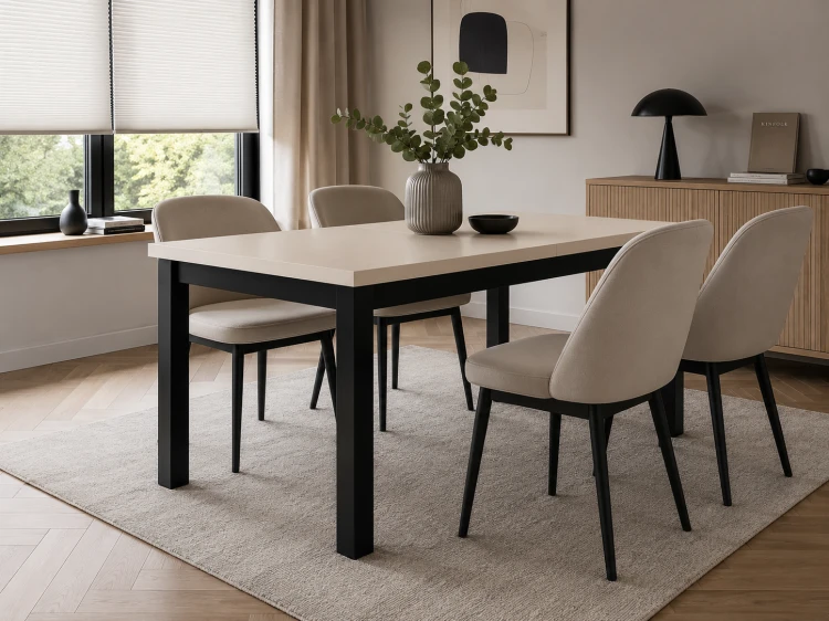 Stół R-7 80x140-180 cm Czarny + Kaszmir Aranżacja Przykładowa