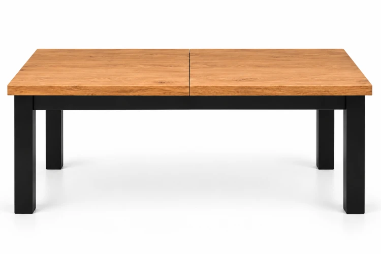 Stół Czarny + Fornir Dębowy złożony widok z boku dla rozmiaru 90x160-210 cm