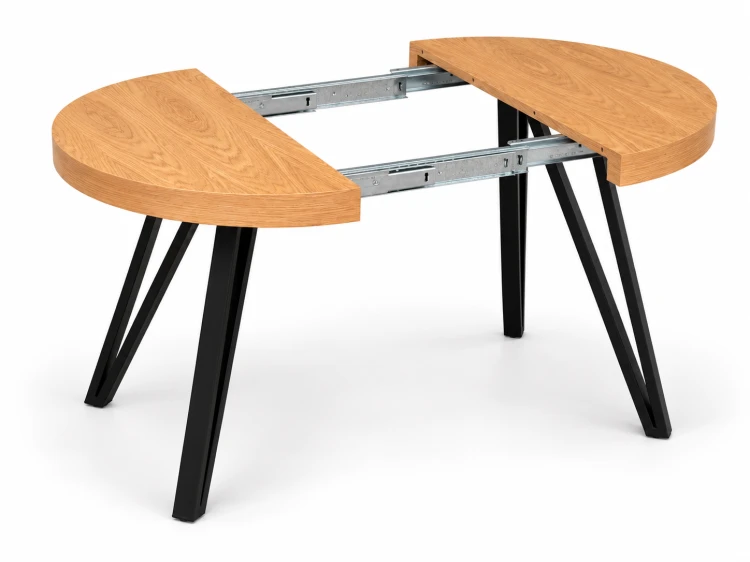 Stół RO-7 Fornirowany 80 cm, nogi metal slim industrial czarne - stół rozsunięty przed dołożeniem wkładki.png